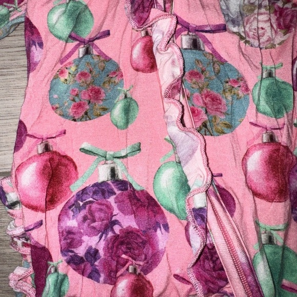 POSH PEANUT Christmas Floral Ornament Ruffle One Piece Sleeper Pajama - Picture 2 of 5
